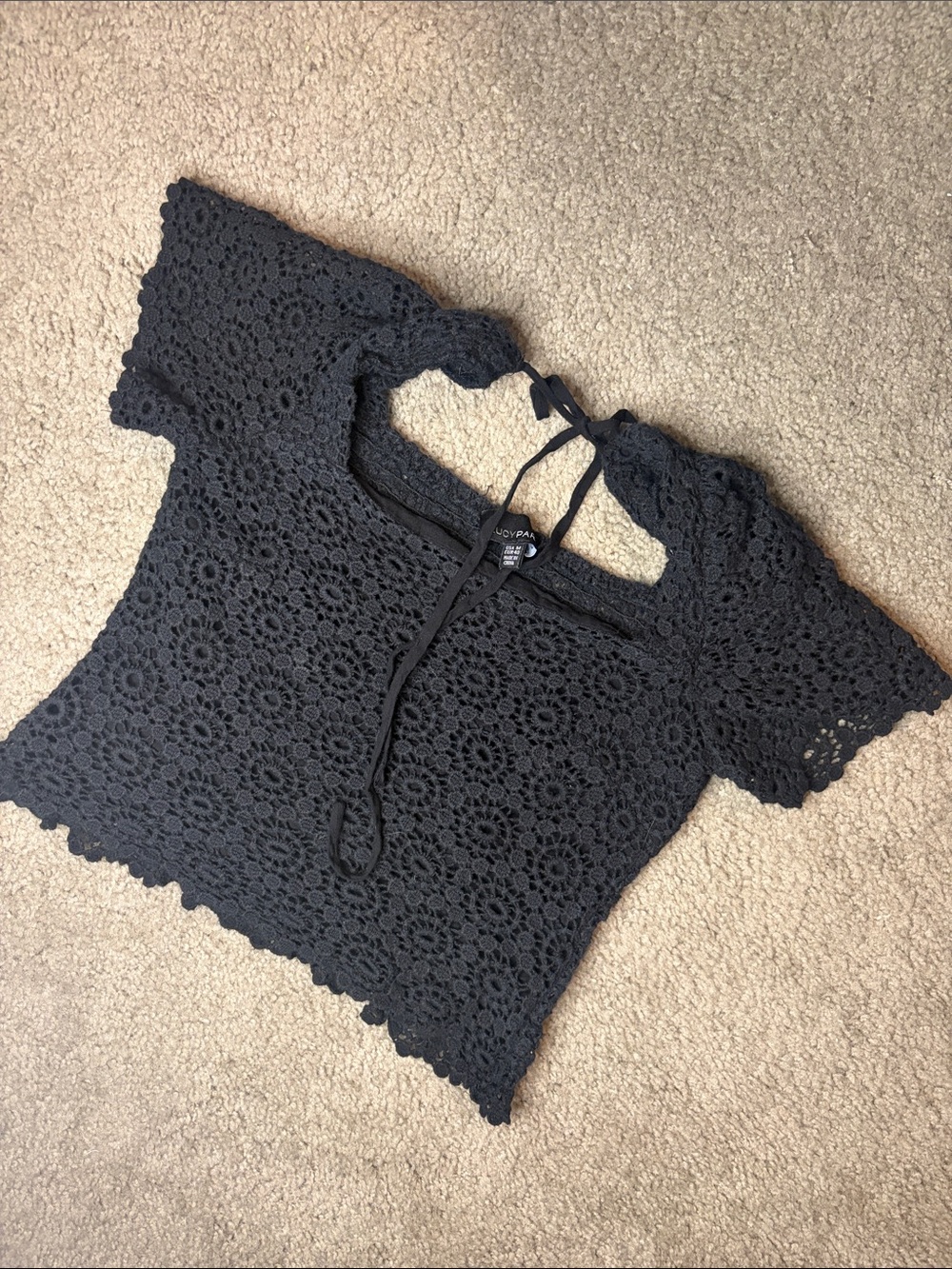 Lucy Paris Black Crochet Tie-Back Shell